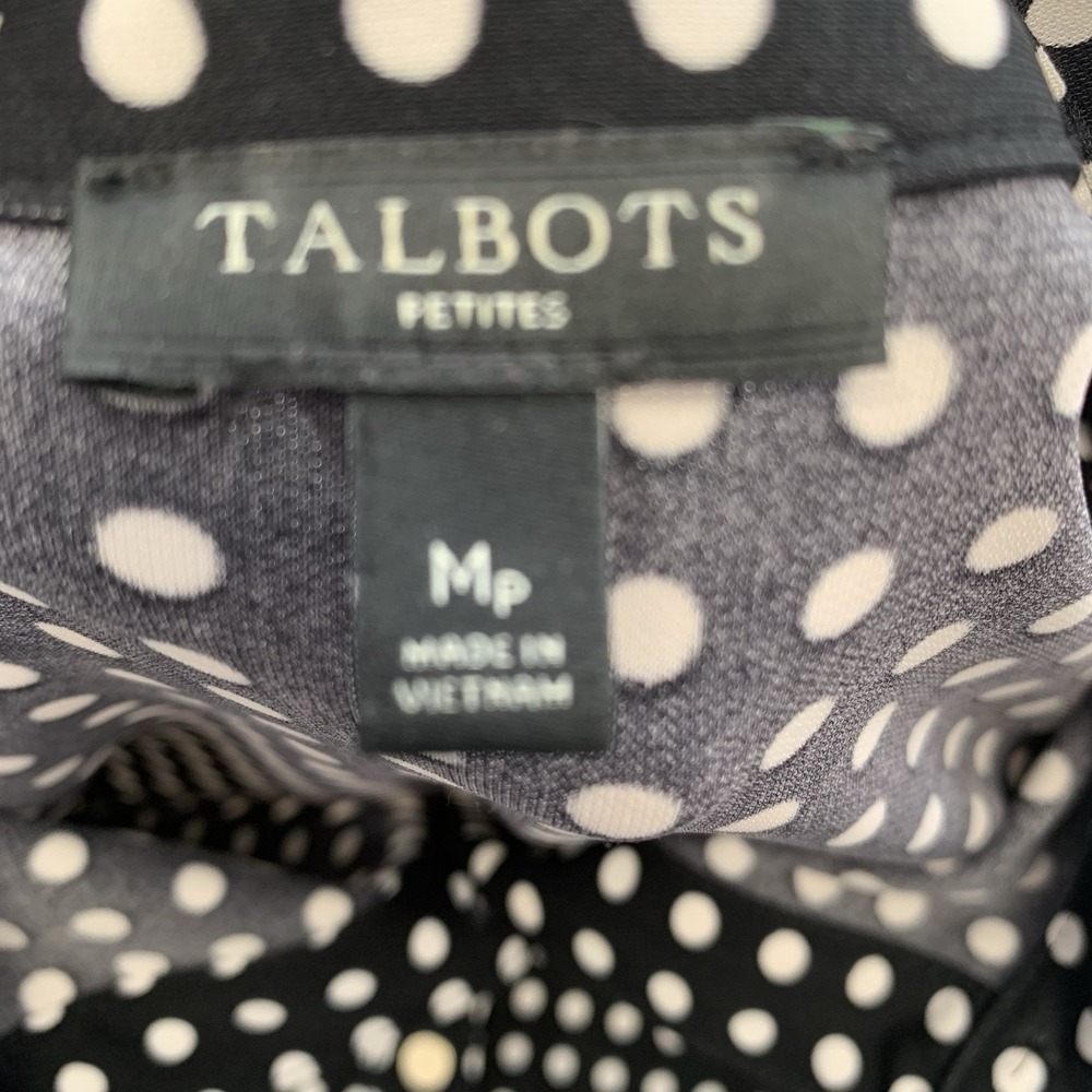 Talbots Black White Polka Dot Dress Shift MP Stretch Knit Knee Length 3/4 Sleeve - Picture 7 of 9